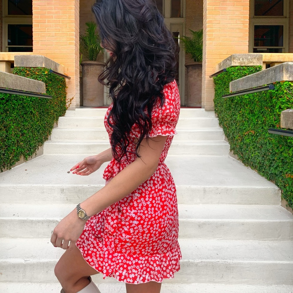 Red Wrap Floral Dress✨